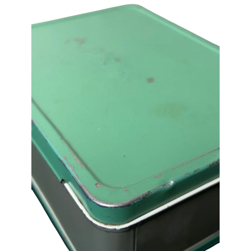 Vintage Metal Lunch Box Kids Retro Sea Foam Green Carry‎ Case Toy Storage 60s